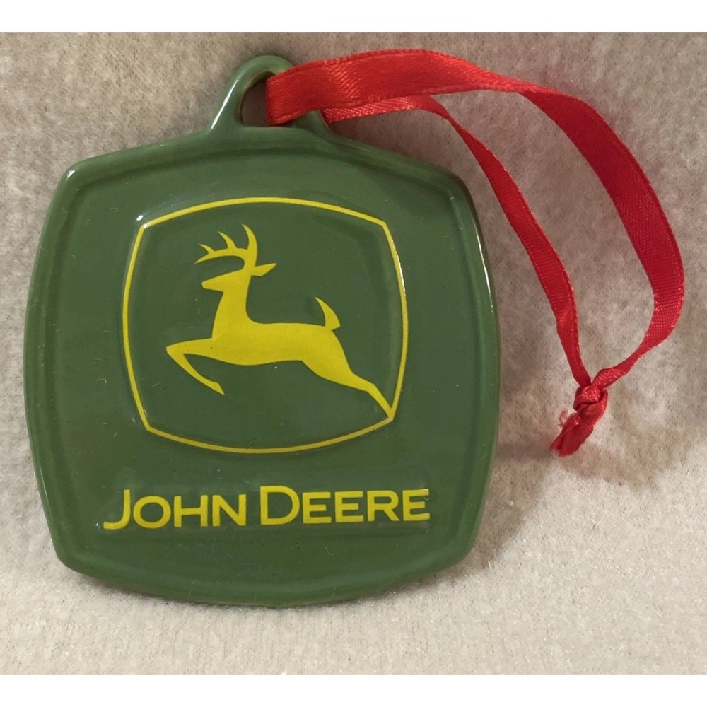 John Deere Double Sided Christmas Ornament Green Porcelain 3" Raised Details